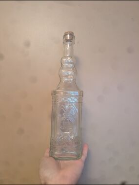 Clear Embossed Glass Bottle with Cork Stopper